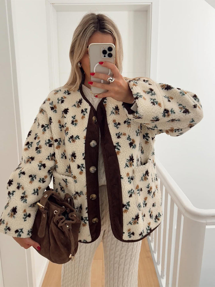 Sweet Fresh Warm Comfortable Floral Polar Coats