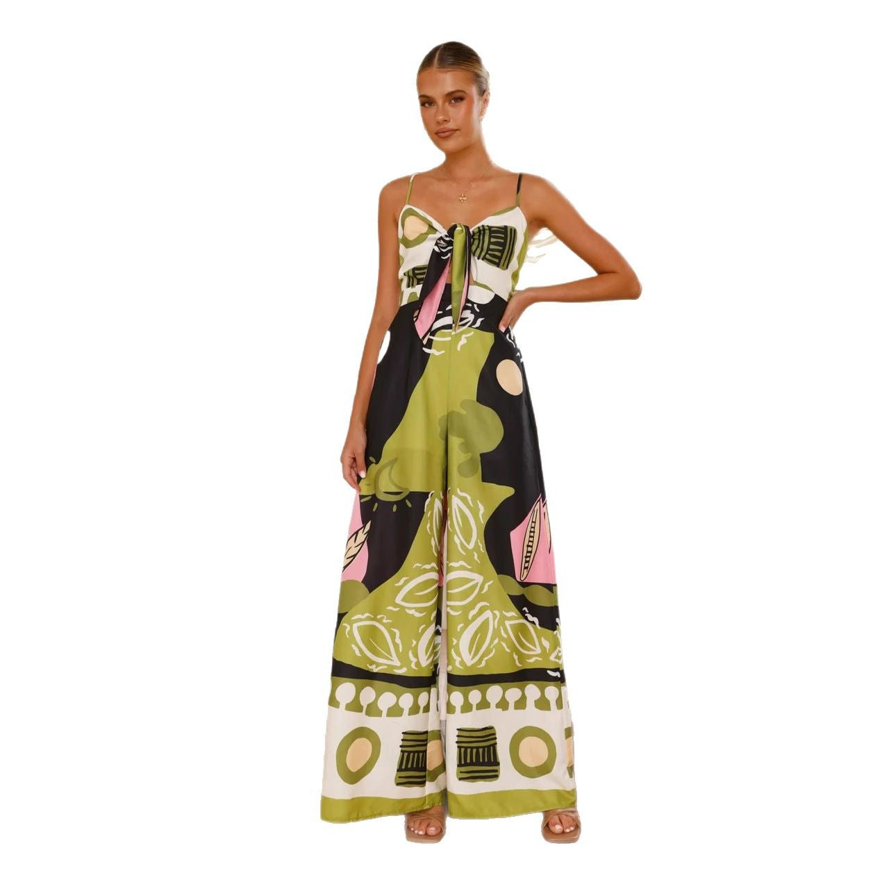 Slouchy Smocking Bow Wide Leg Straight Women's Jumpsuit/clothing