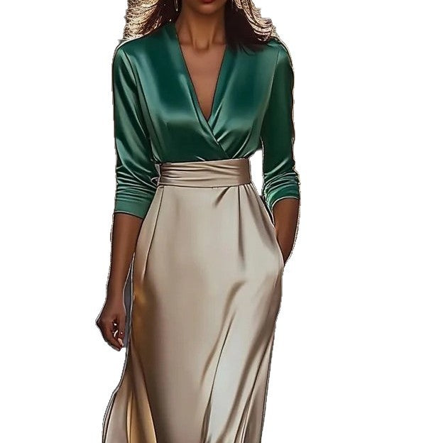 Women's Satin Long Sleeve Fashion Elegant Dresses