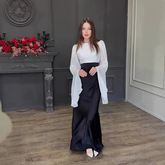 Yarn Large Swing Sleeve Length Satin Dresses