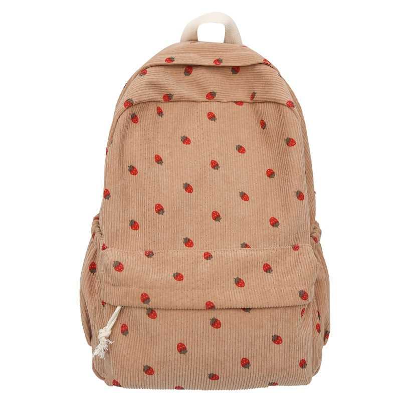 Autumn Corduroy Strawberry Versatile Printing College Style Backpacks
