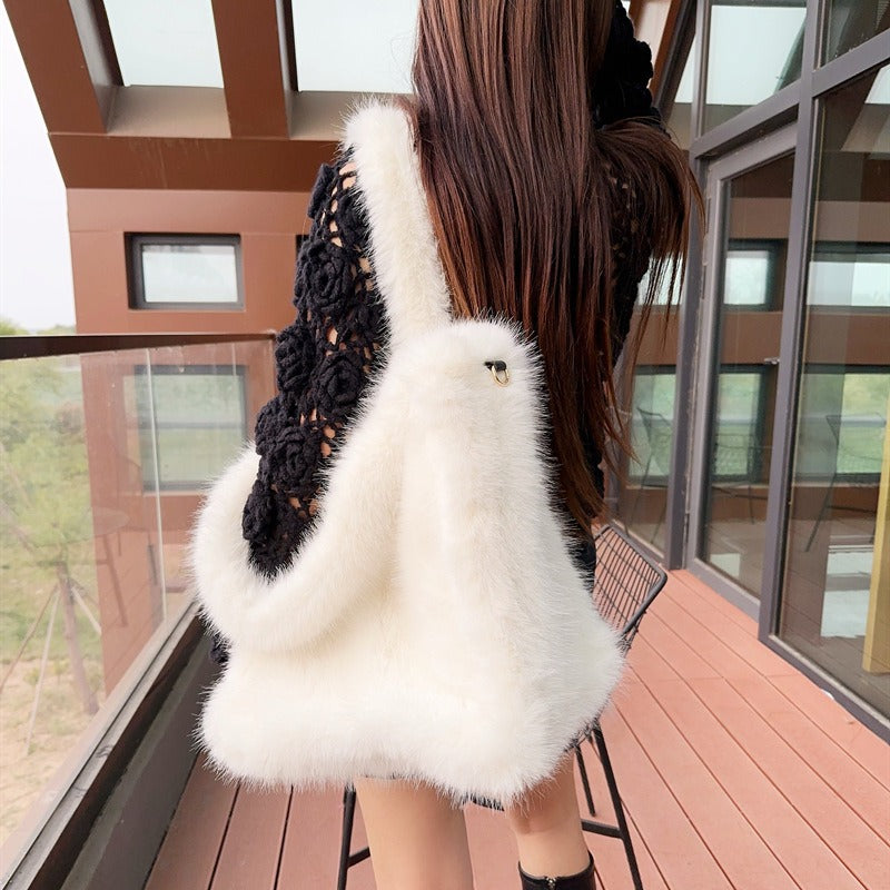 Large Capacity Imitation Fox Fur Portable Plush Handbags