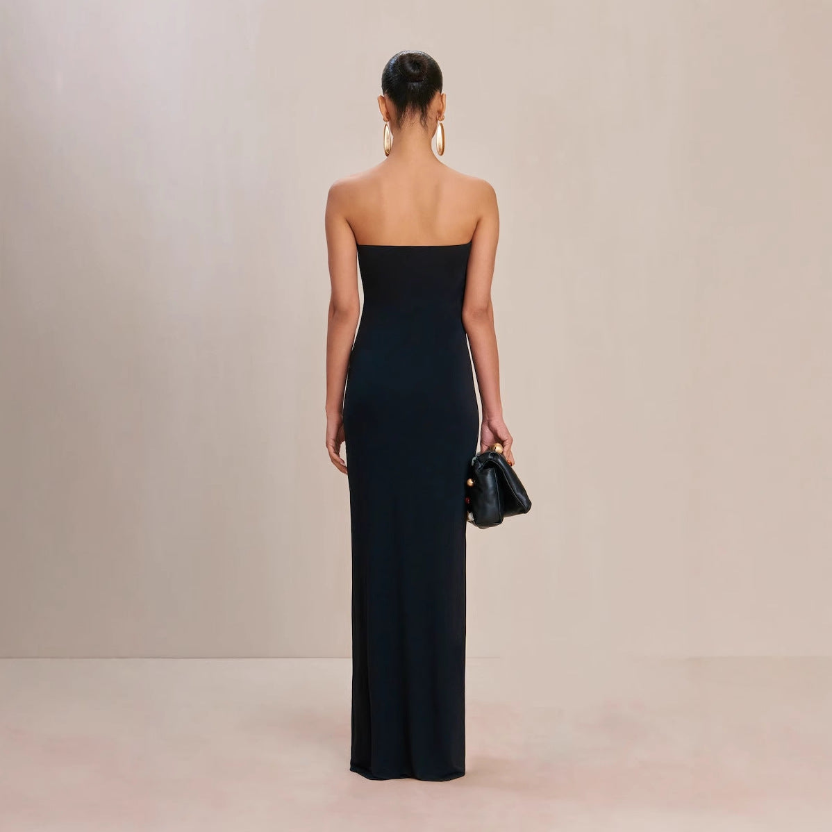 Gold Low-cut Tube Dress Simple Temperament Tops