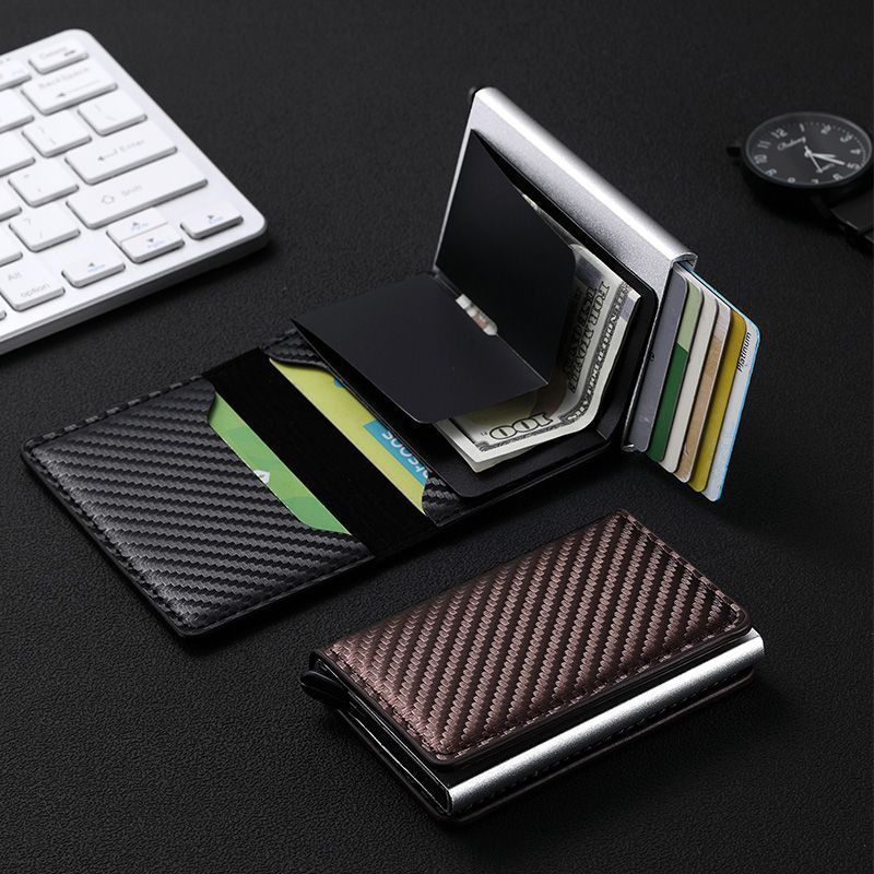 Men's Carbon Fiber Swiping Automatic Pop-up Credit Card Holder