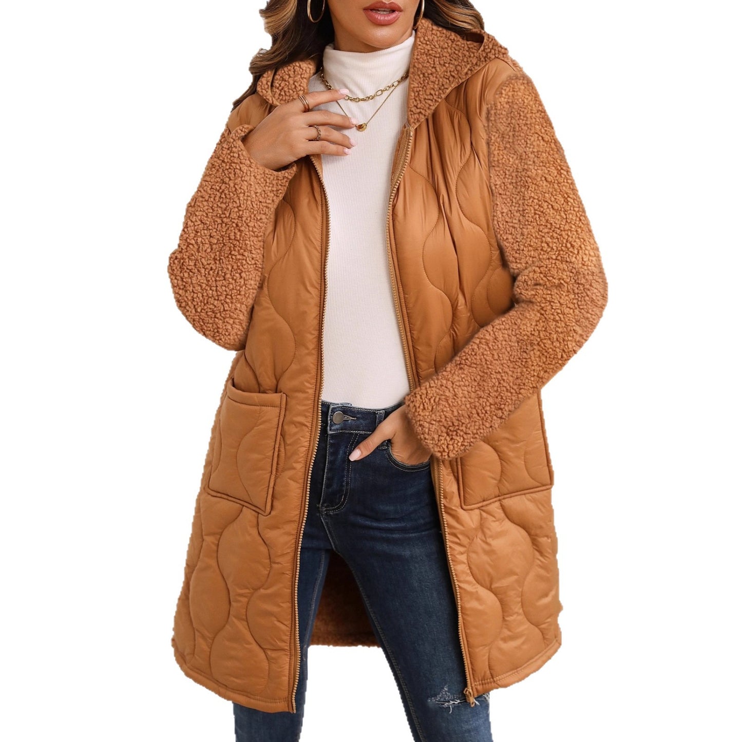 Women's Flash Veet Loose Hooded Long Zipper Coats