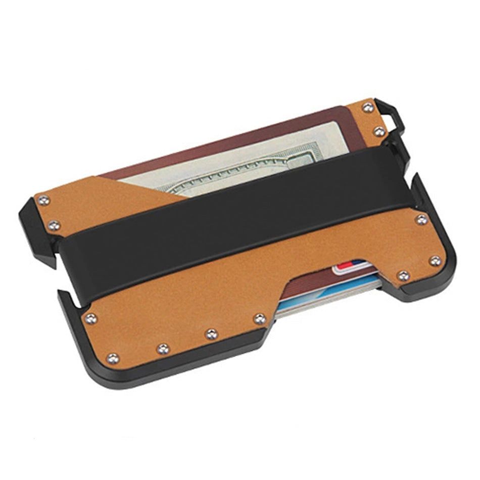 Metal Swiping Leather Stainless Steel Clamp Card Holder