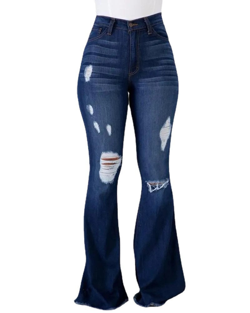 Stylish Stretch Ripped High Waist Flared Women's Jeans
