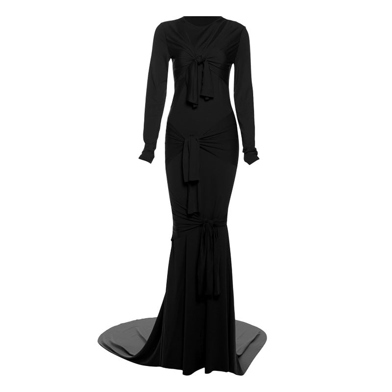 Summer Sexy Long Sleeve Solid Color Elegant Dresses