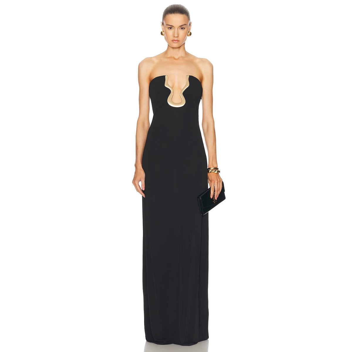 Gold Low-cut Tube Dress Simple Temperament Tops