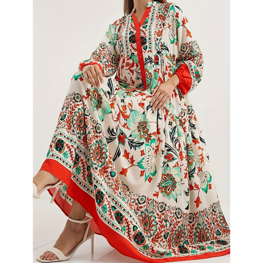 Women's Long Robe Elegant Loose Sleeve Floral Dress