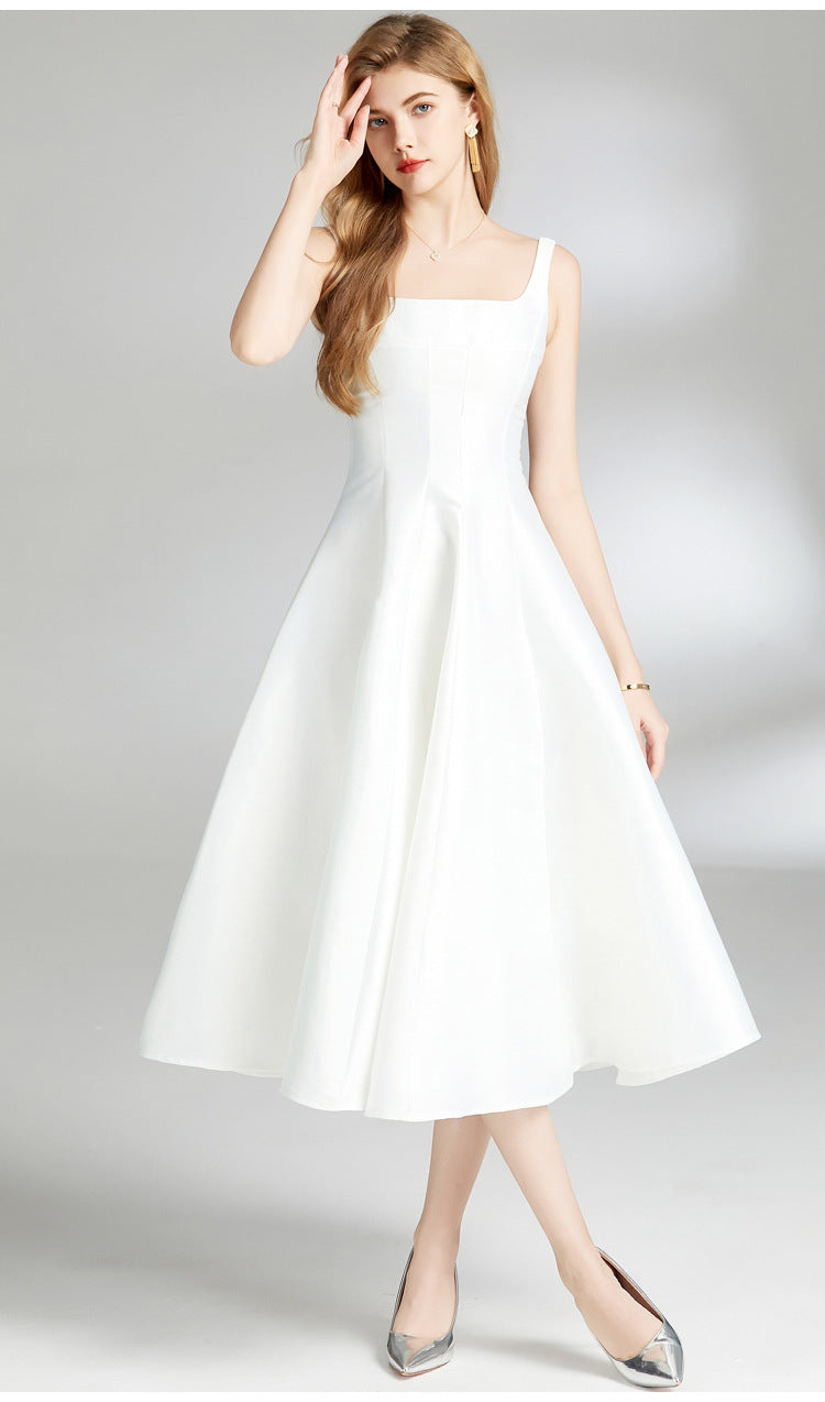 Hepburn Style Niche Temperament Retro Spaghetti Straps Large Hem Dresses