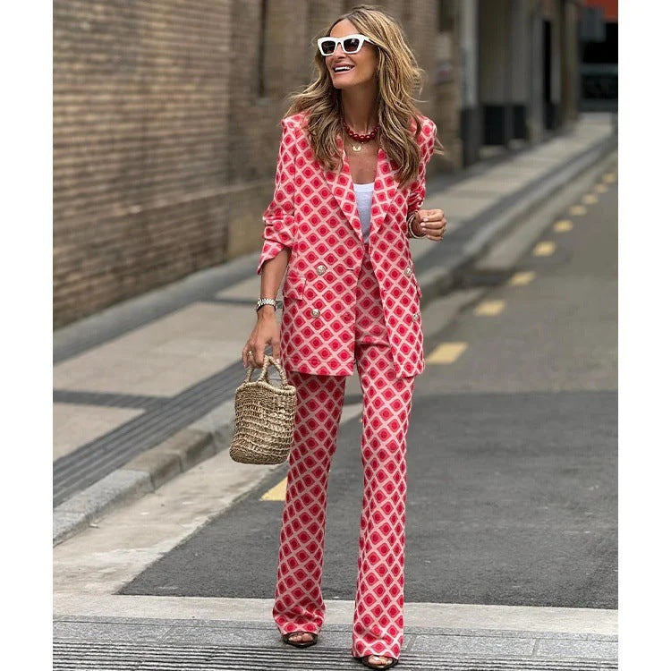 Women's Digital Printing Bohemian Long-sleeved Trousers Suits