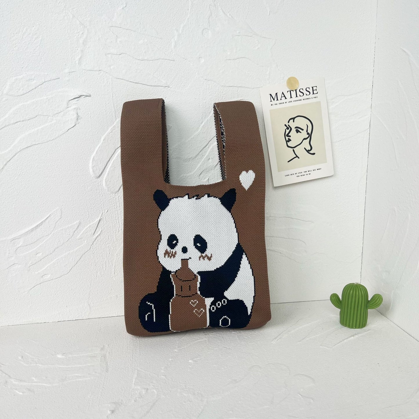 Women's High-grade Panda Knitted Polyester Knit Phone Bags