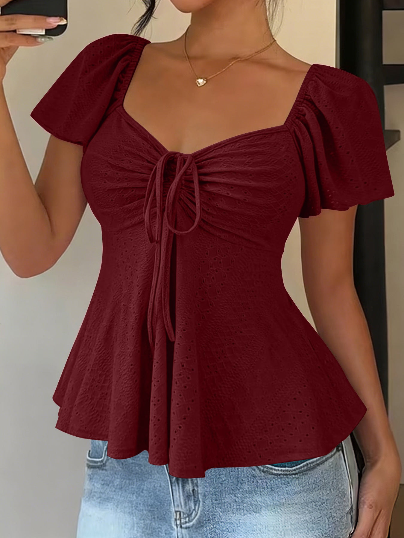 Women's Collar Beam Tie Sexy Sleeve Solid Shorts
