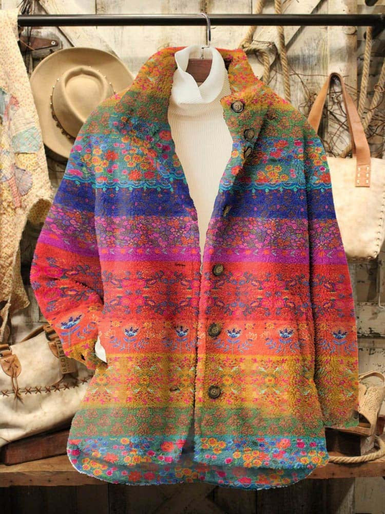 Women's Retro Fashion Digital Printing Polar Fleece Sweaters