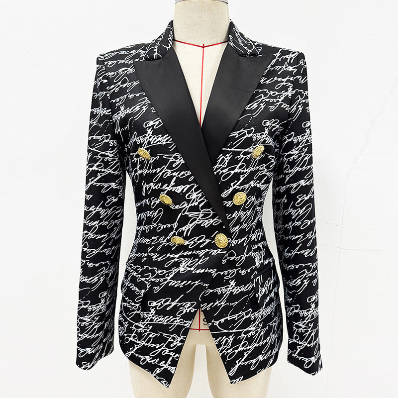 Autumn Fashion English Letter Print Double Breasted Slim Blazers