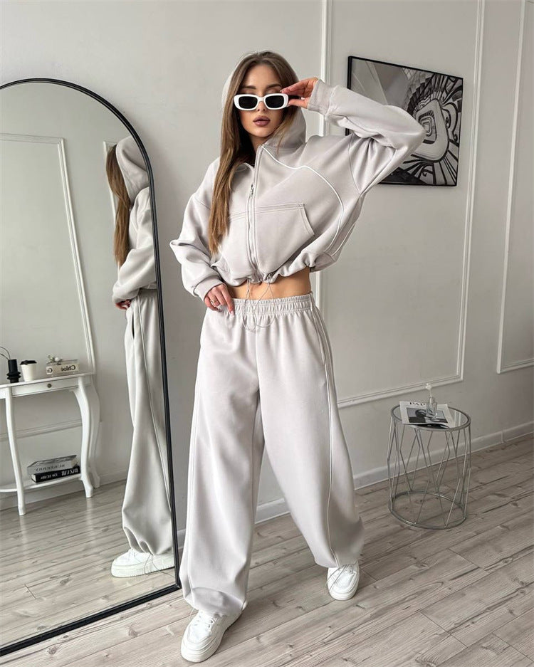Women's Casual Sports Solid Color Long Sleeve Zipper Outerwear Suits