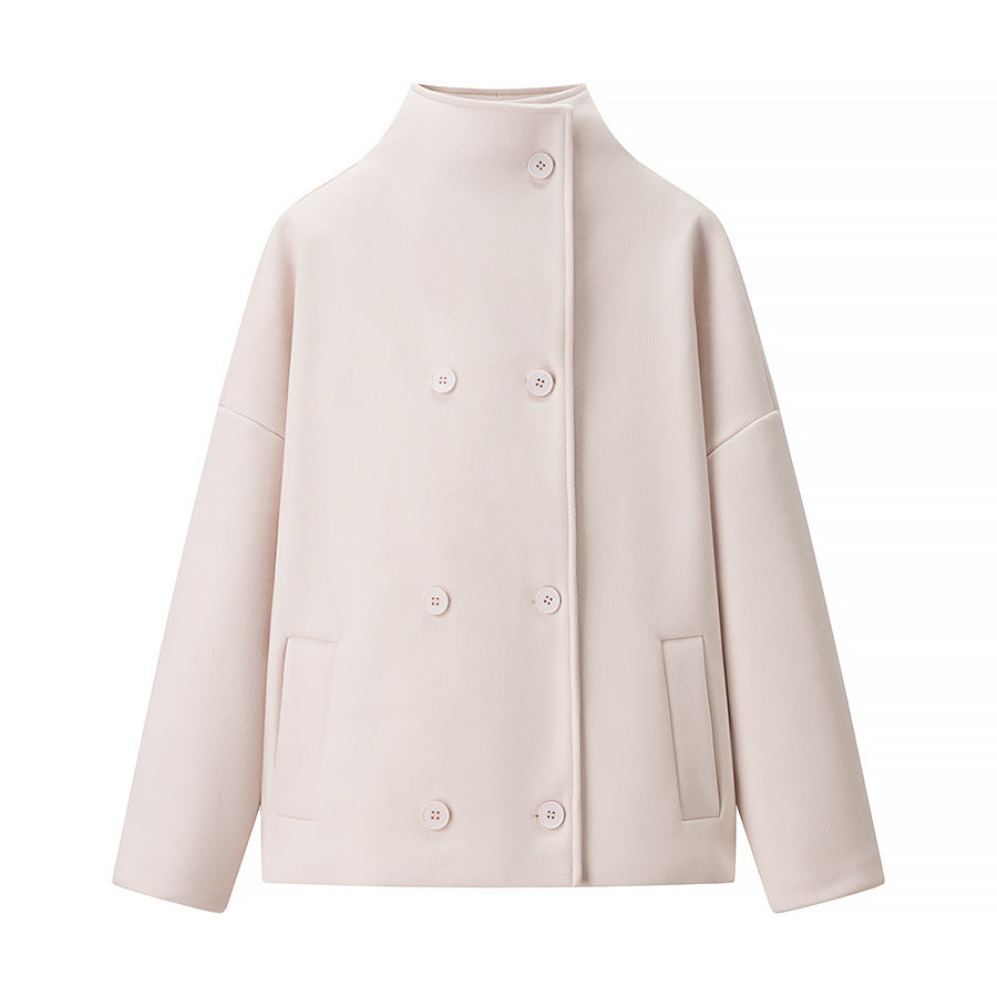 Women's Collar Double Breasted Solid Color Woolen Coats