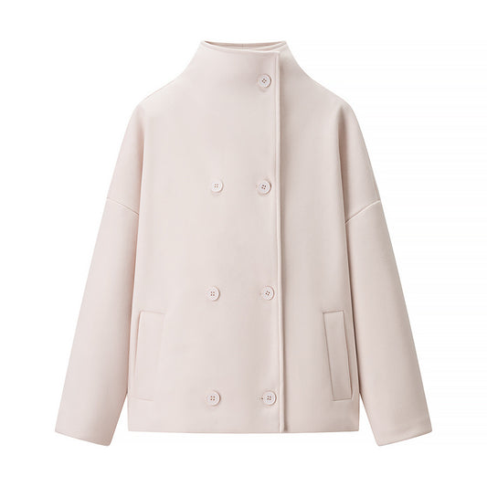Women's Collar Double Breasted Solid Color Woolen Coats