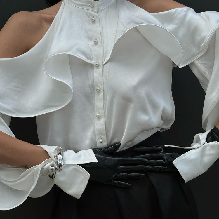 Ruffled Round Neck Long Sleeve High-grade Blouses