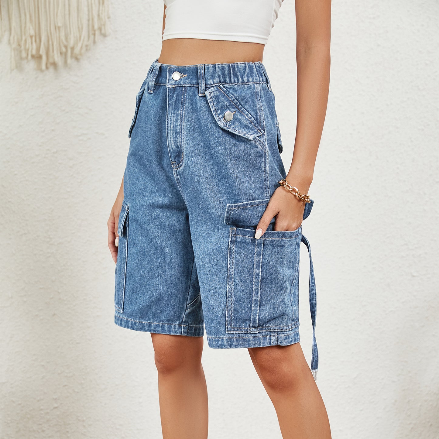 Women's Summer Washed Personalized Denim Cargo Women's Jeans