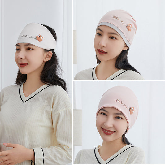 Women's Cotton Cartoon Flower Bear Confinement Headscarf Bags