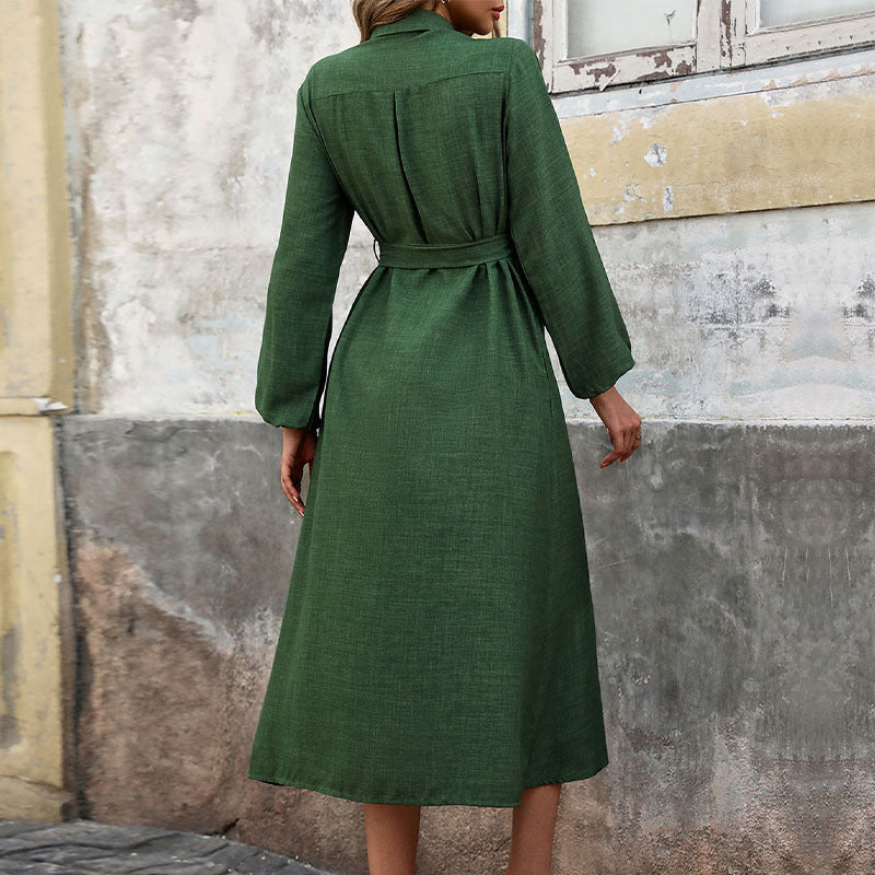 Women's Collar Green Long Sleeve Solid Color Dresses