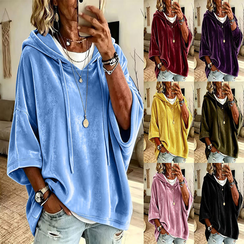 Women's Solid Color Casual Gold Veet Hooded Tops