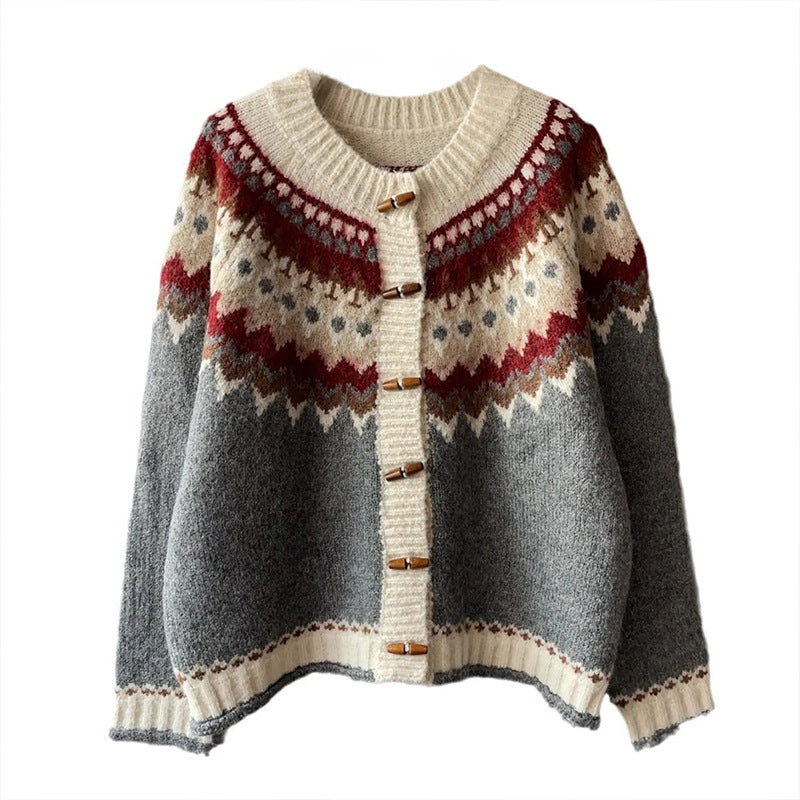 Women's Glutinous Jacquard Loose-fitting Idle Style Vintage Knitwear