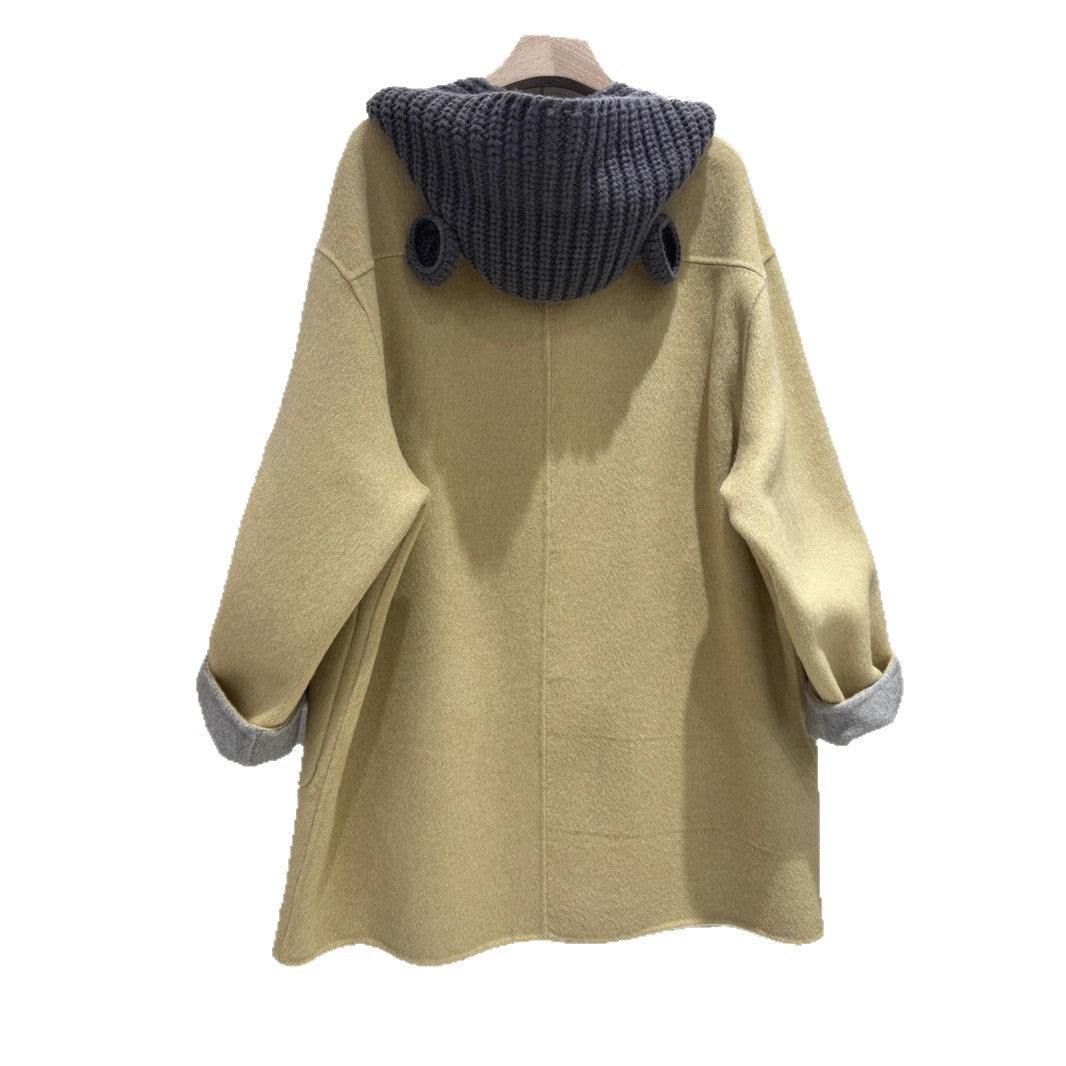 Women's Korean Simple Temperament Wild Two-tone Hooded Bathrobe Coats