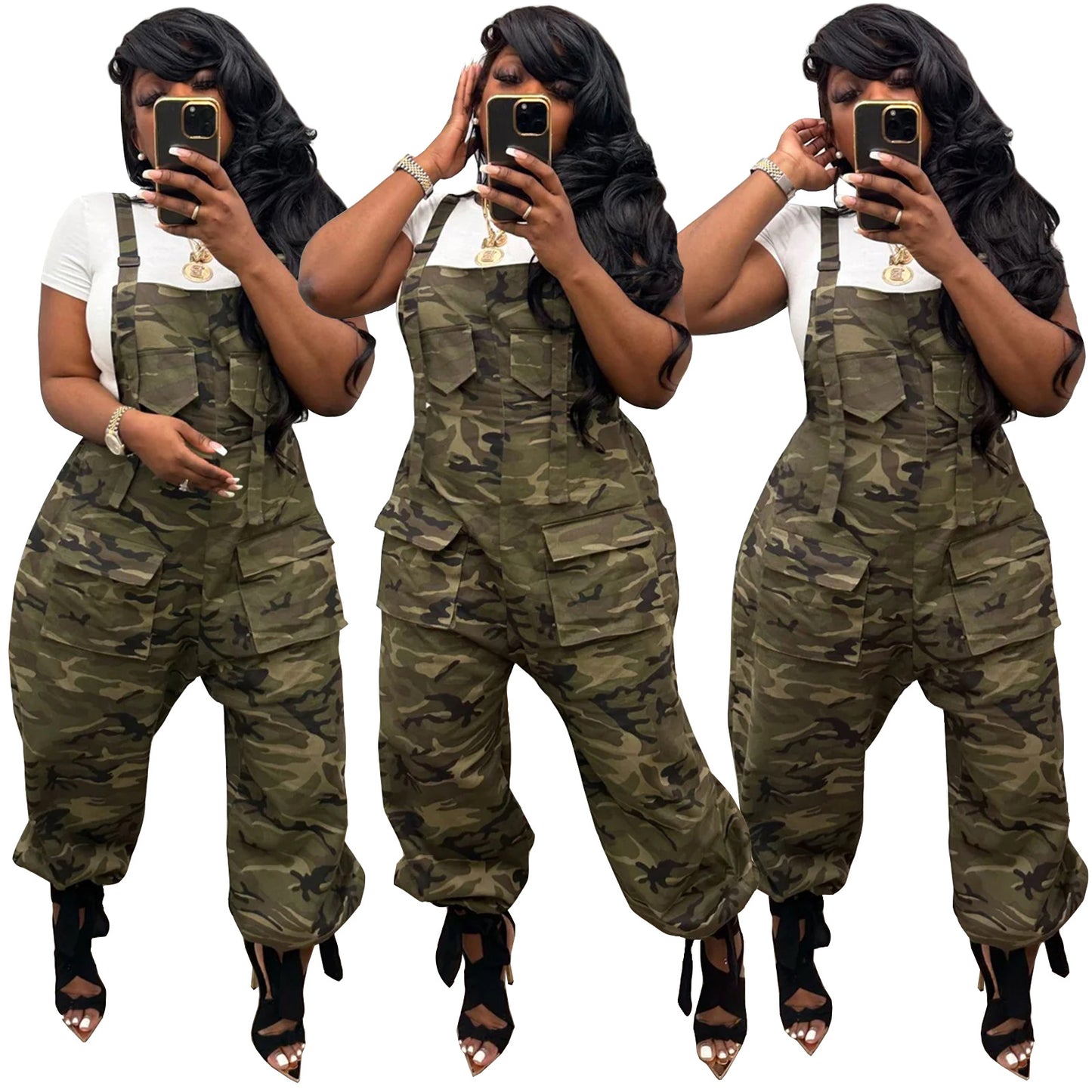 Women's Glamorous Casual Loose Camouflage Bib Jumpsuits