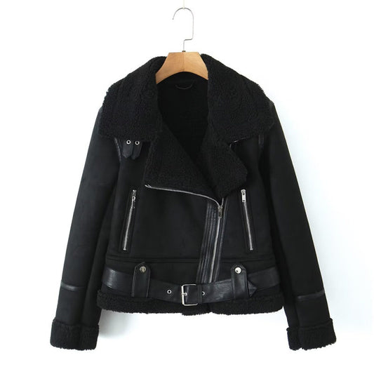 Women's Large Lapel Thickened Motorcycle Suede Fur Jackets