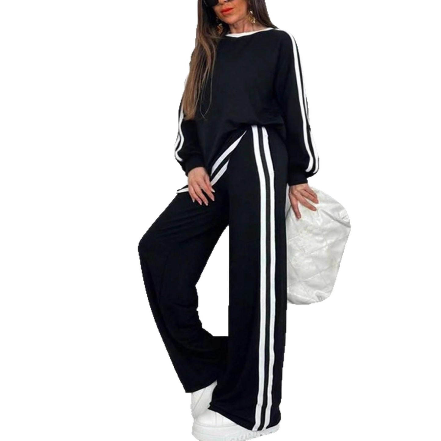 Women's Fashion Casual Striped Trousers Long Sleeve Suits