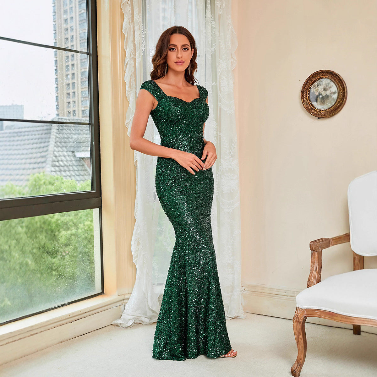 Summer Sequined Elegant Green Suspenders Party Dresses