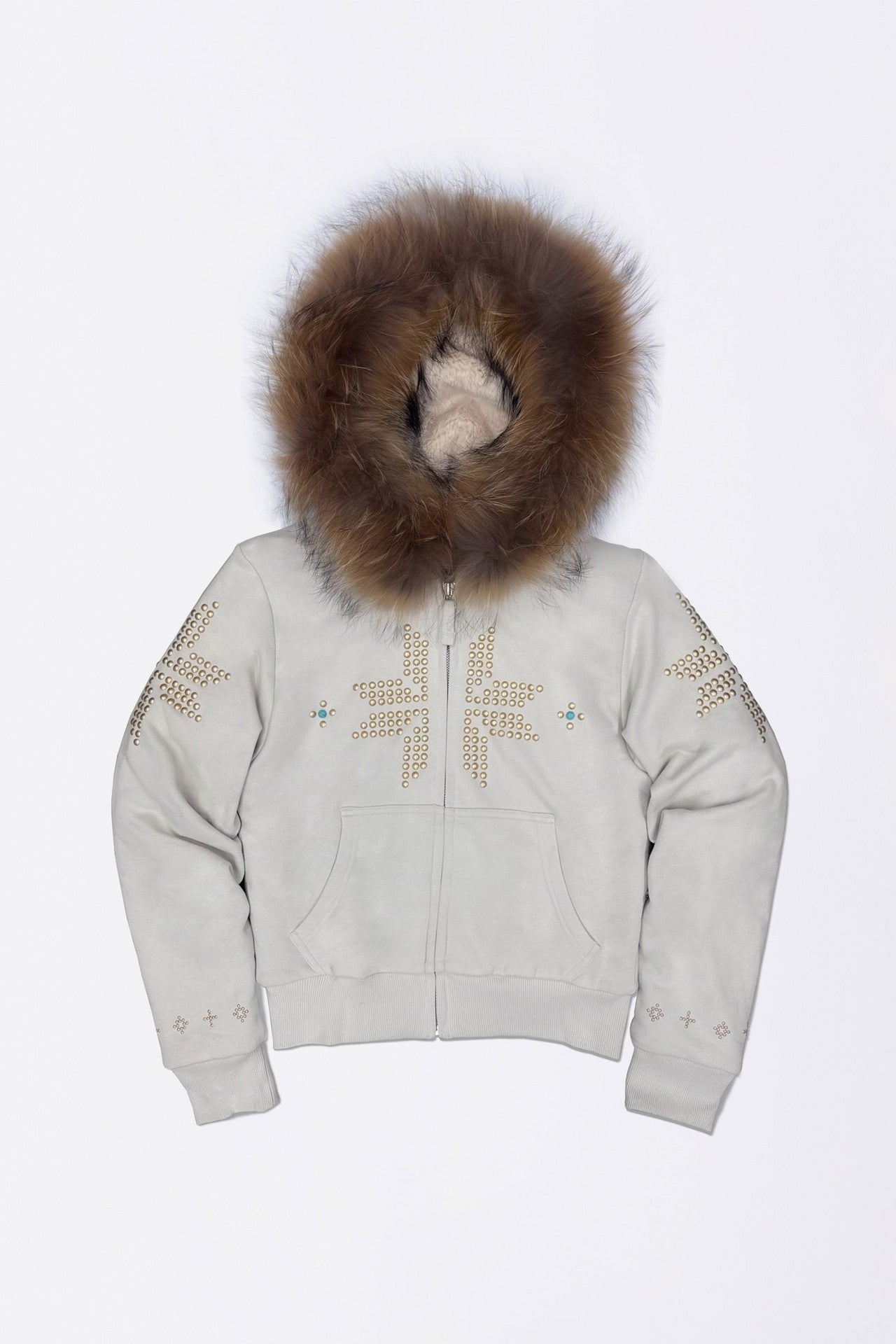 Women's Style Fur Collar Rhinestone Retro Zipper Sweaters