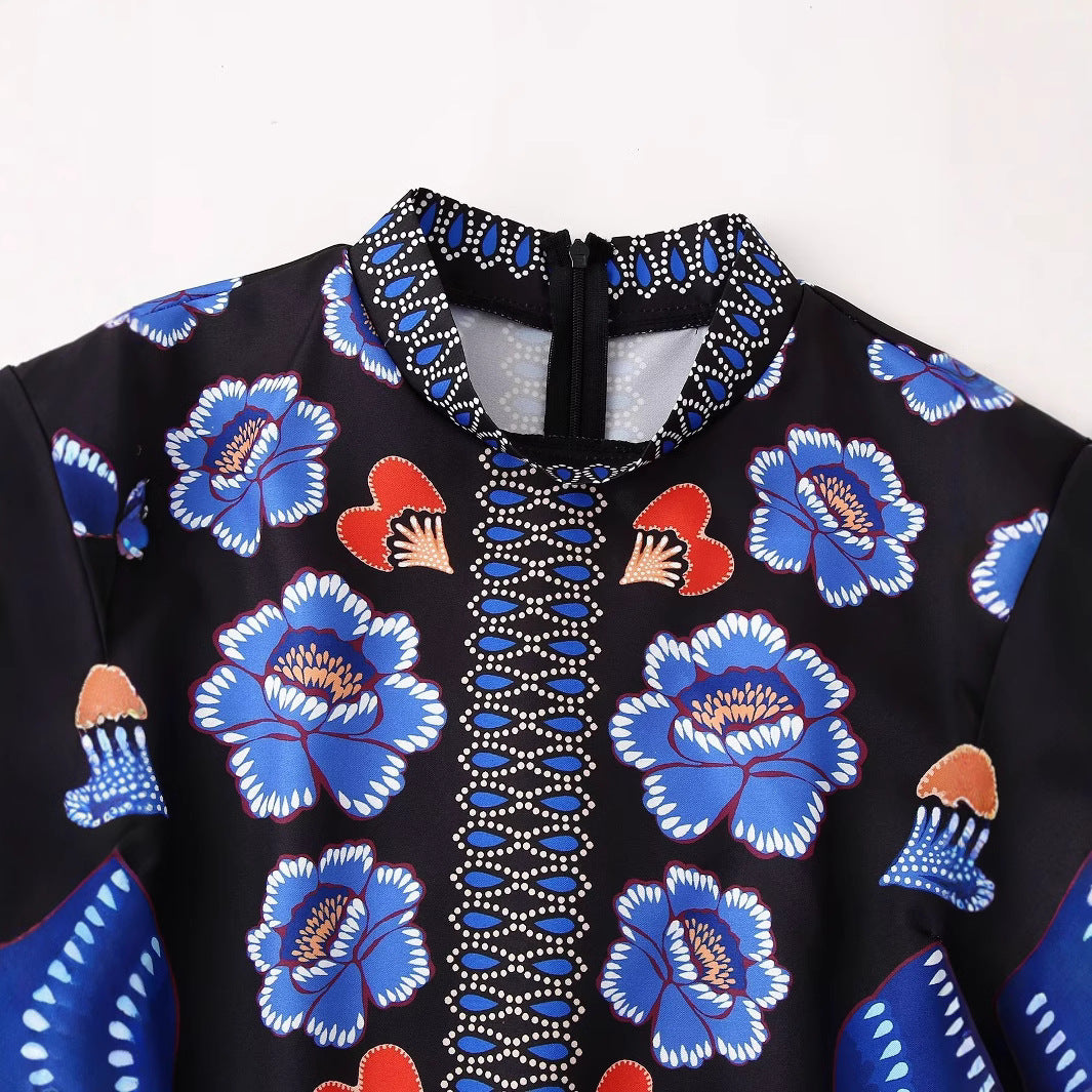 Women's Ethnic Style Retro Positioning Printed Dress Patchwork Ruffled Dresses