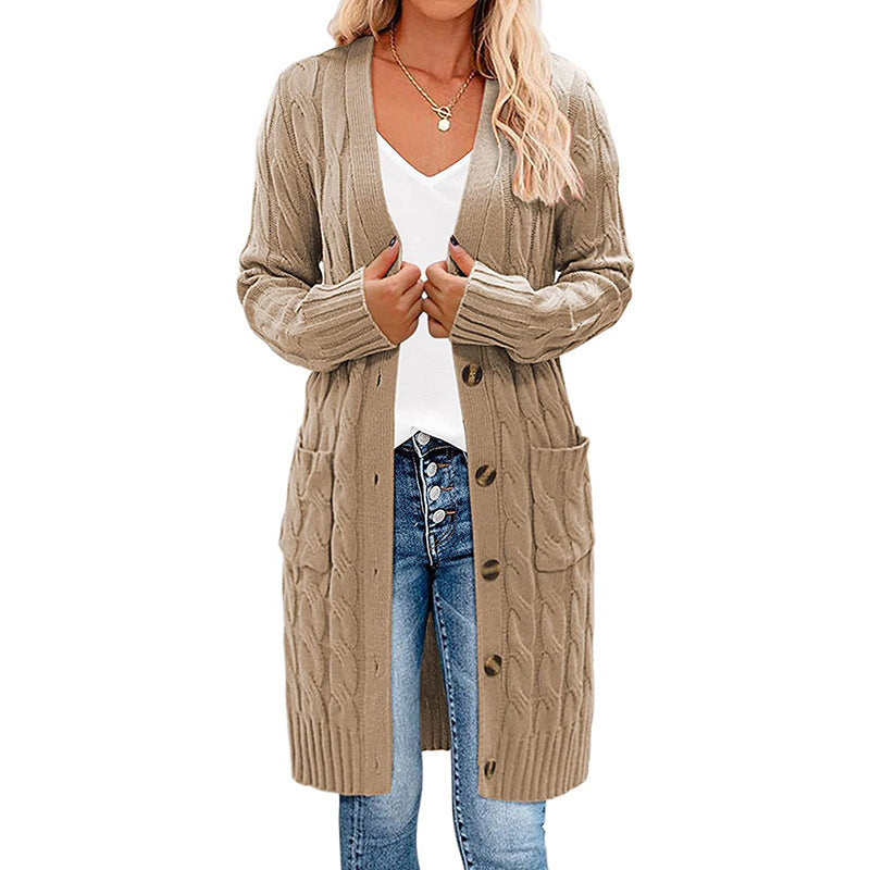 Single-breasted Twist Pocket Simple Knitting Long Sweaters