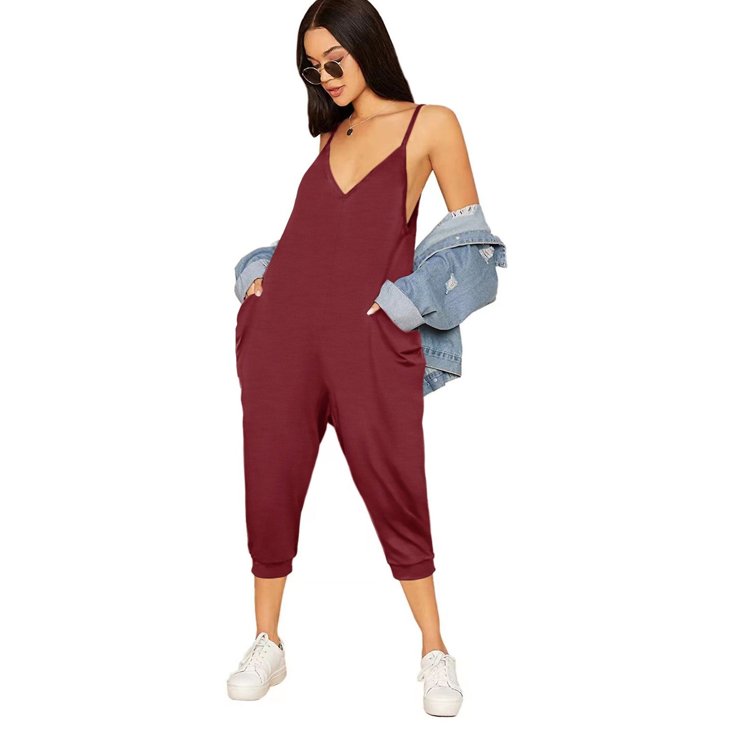 Cool Fashion Solid Color Suspender Long Jumpsuits