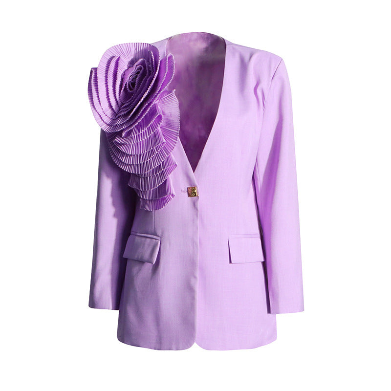 Casual Style Autumn Three-dimensional Flower Figure Flattering Small Suit