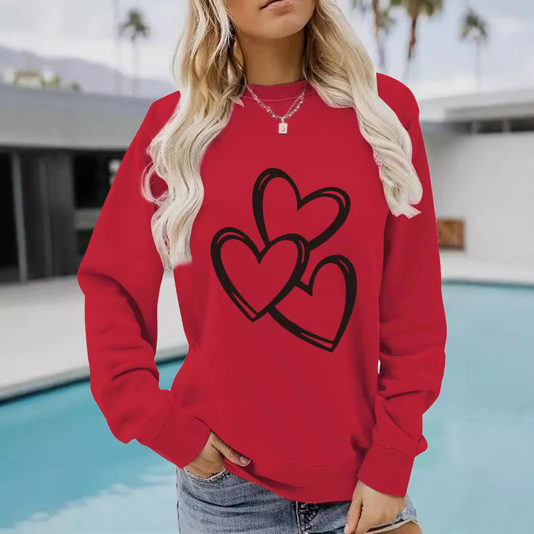 Women's Casual Long-sleeved Round Neck Valentine's Day Printed Women's Sweater, Sweater