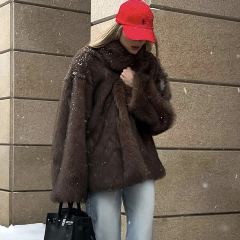 Idle Style Fox Fur Thickened Warm Faux Coats