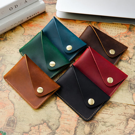 Handmade Simple Leather Sleeve Creative Snap Crazy Card Holder