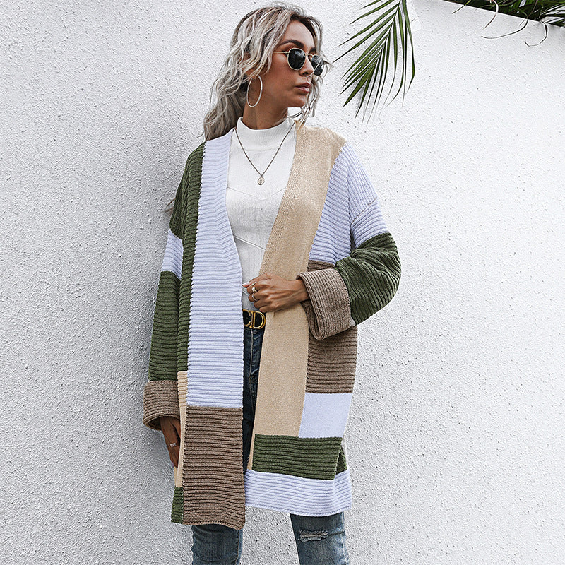 Long Sleeve Color Matching Idle Style Thickened Section Knitwear