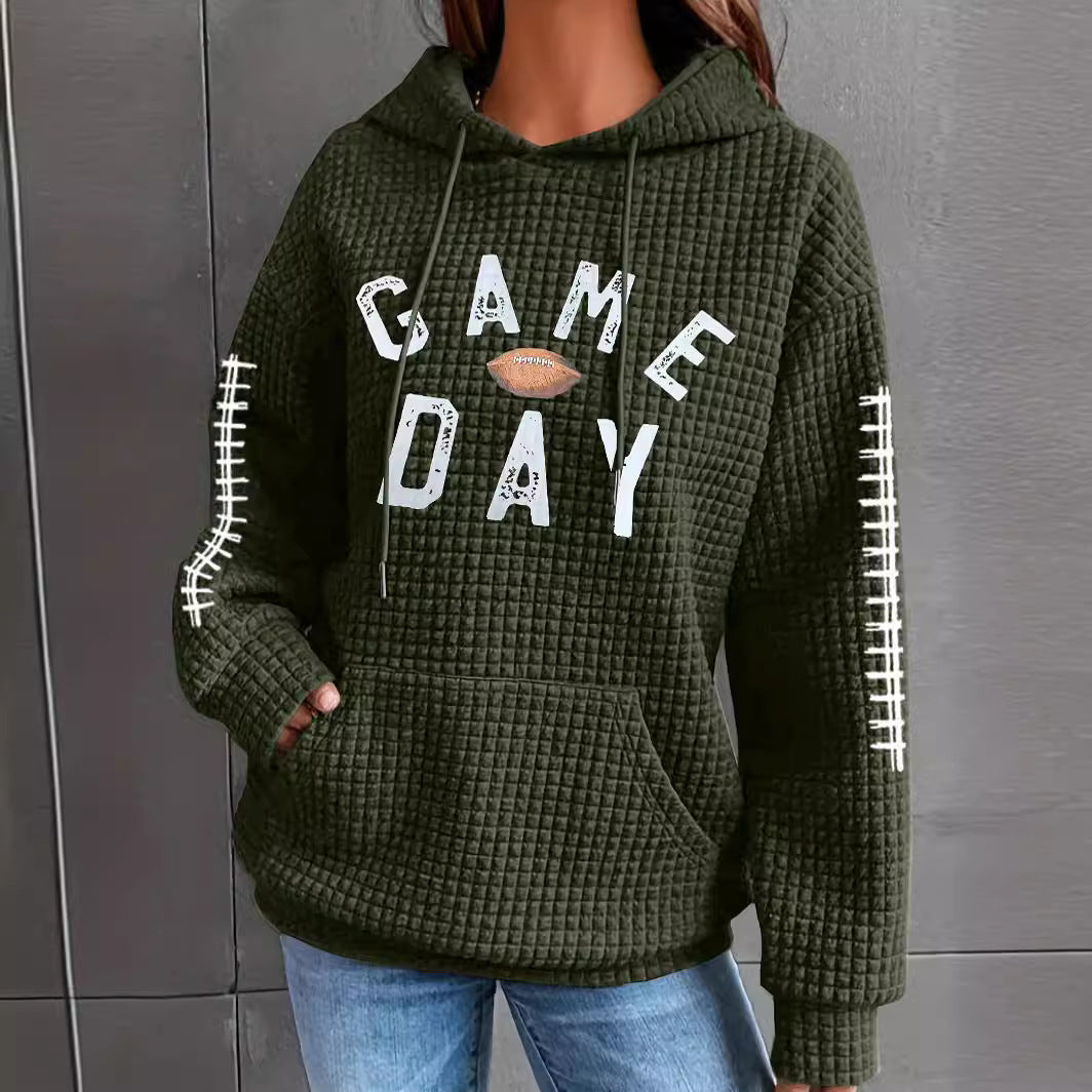 Women's Waffle Match Day Letter Print Round Women's Sweater, Sweater