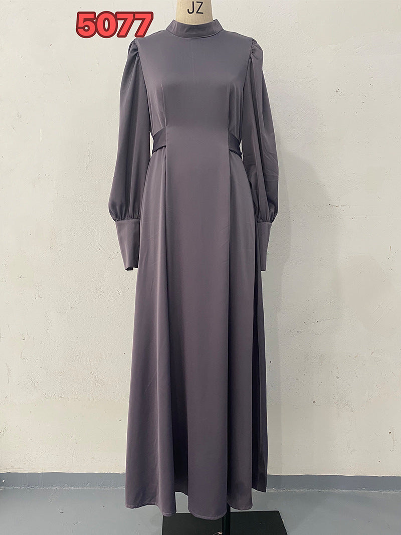 Solid Color Long Sleeve Slim Fit Belt Dresses