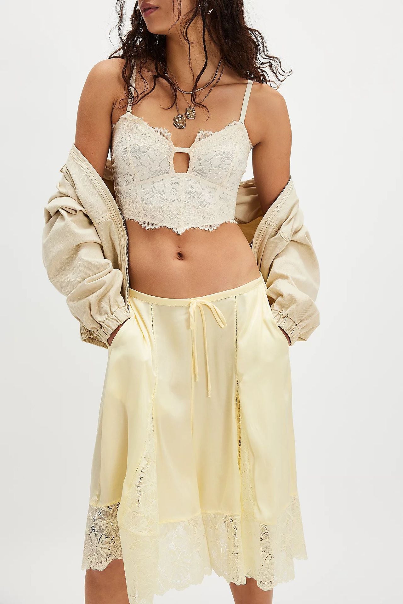 Women's Thin Satin Lace Sexy Cropped Solid Pants
