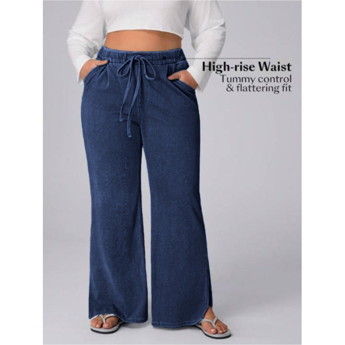 Women's Drawstring Washed Stretch Casual Loose Wide Pants
