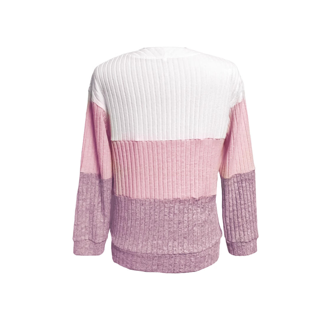Women's Winter Zipper Color Contrast Patchwork Stand Collar Women's Sweater, Sweater