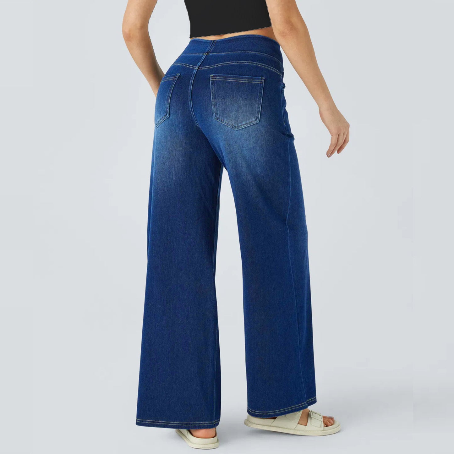 Women's Waist Wide Leg Elastic Straight Slimming Loose Jeans