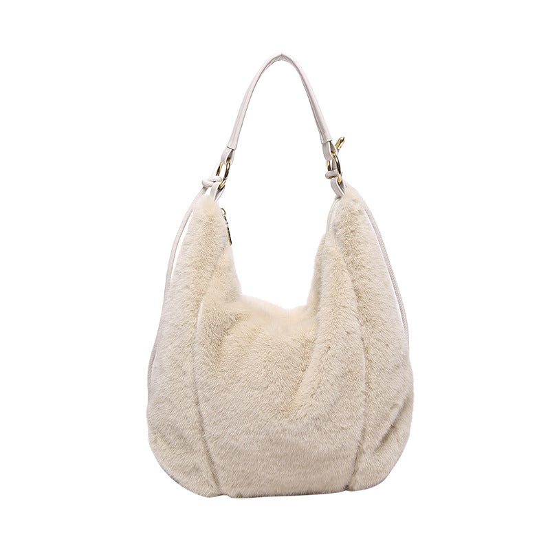Women's Furry Design Fluff Underarm Trendy Dumpling Shoulder Bags
